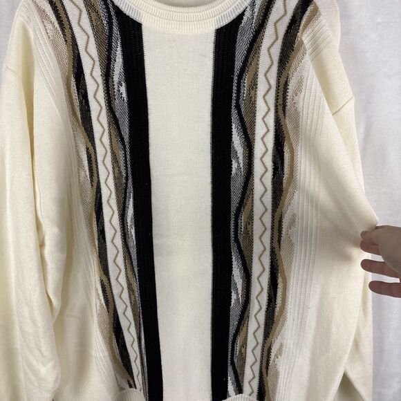 Gochu KBB Coogi Style 3D Knit Sweater Cream Biggie Retro Geometric Hip Hop 2XL - Picture 2 of 5